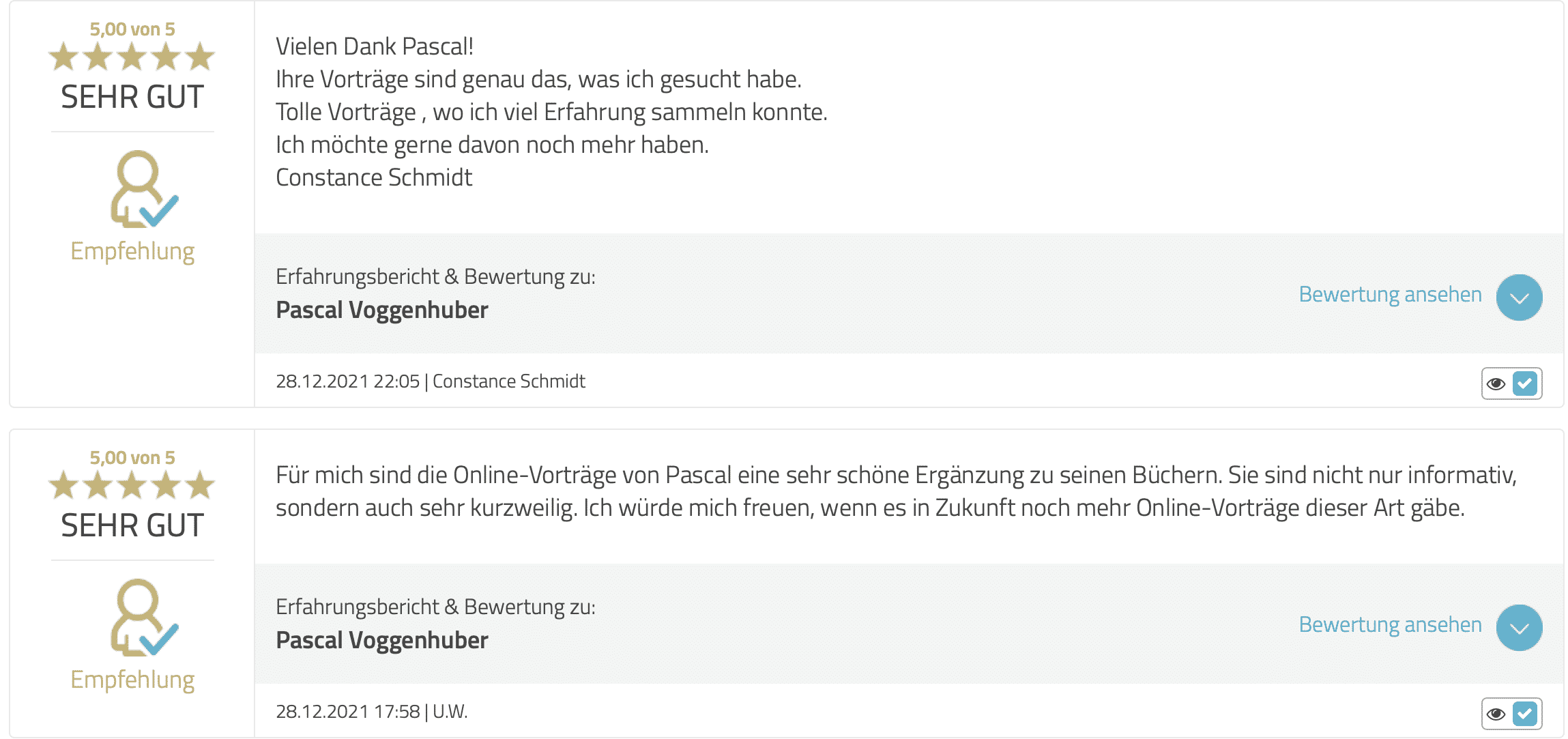 Feedback Pascal Voggenhuber online Vorträge 2